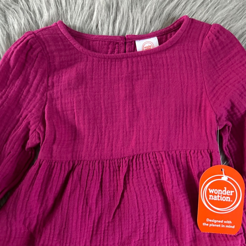 Wonder Nation Pink Woven Dress Baby Girls Size 12 Months NEW - Picture 2 of 6